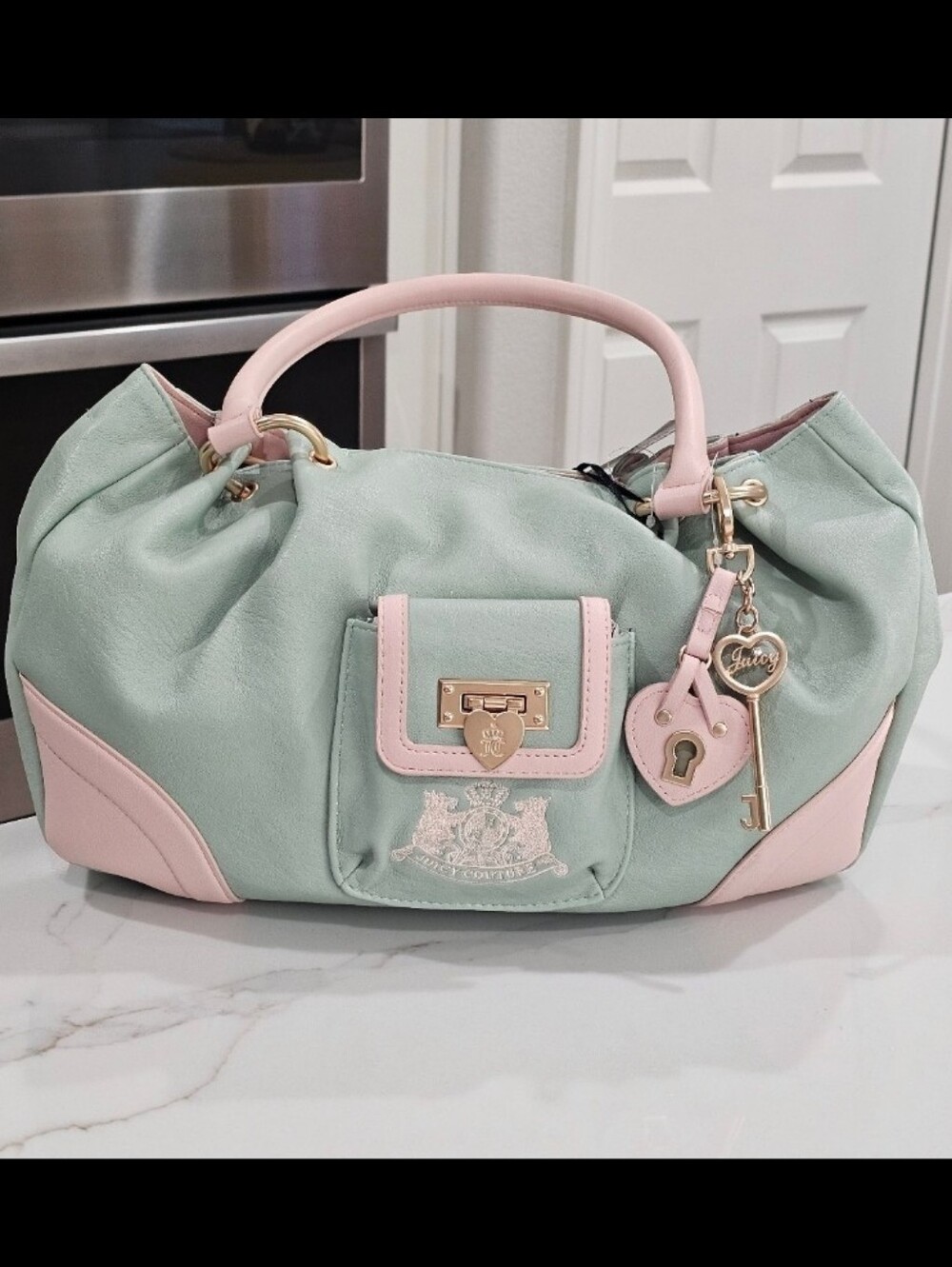 Juicy Couture Mint and Pink Satchel Handbag with Charm
